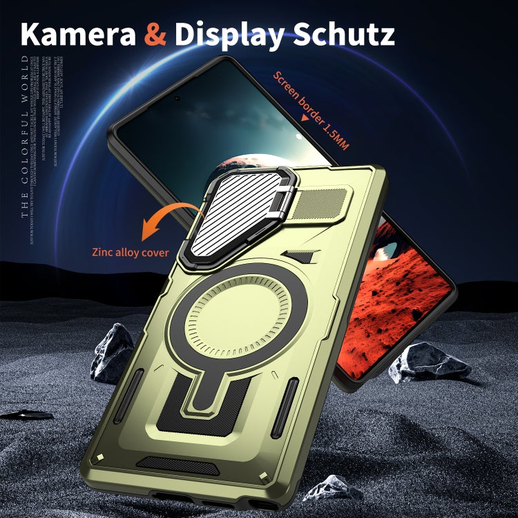 For Samsung Galaxy S25+ 5G Shield Frame Holder MagSafe Phone Case(Olive Green) by buy2fix