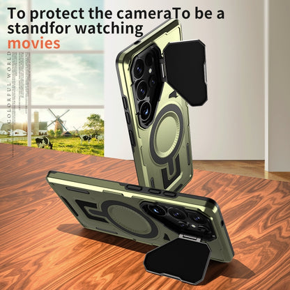 For Samsung Galaxy S25+ 5G Shield Frame Holder MagSafe Phone Case(Olive Green) by buy2fix