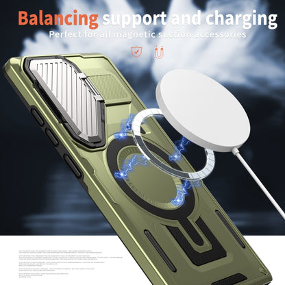 For Samsung Galaxy S25+ 5G Shield Frame Holder MagSafe Phone Case(Olive Green) by buy2fix