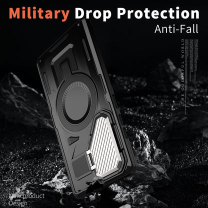 For Samsung Galaxy S25+ 5G Shield Frame Holder MagSafe Phone Case(Black) by buy2fix