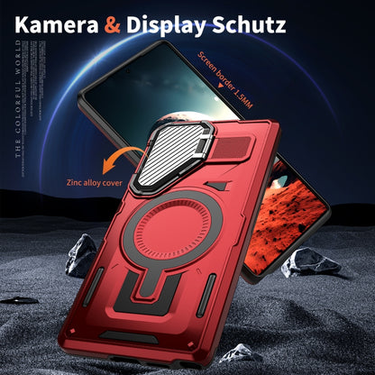 For Samsung Galaxy S25+ 5G Shield Frame Holder MagSafe Phone Case(Red) by buy2fix