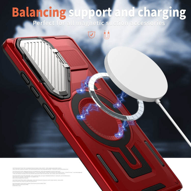 For Samsung Galaxy S25+ 5G Shield Frame Holder MagSafe Phone Case(Red) by buy2fix