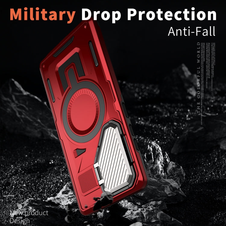 For Samsung Galaxy S25+ 5G Shield Frame Holder MagSafe Phone Case(Red) by buy2fix