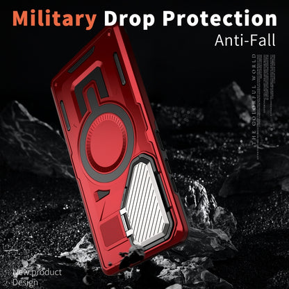 For Samsung Galaxy S25+ 5G Shield Frame Holder MagSafe Phone Case(Red) by buy2fix