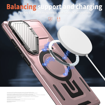For Samsung Galaxy S25+ 5G Shield Frame Holder MagSafe Phone Case(Rose Gold) by buy2fix