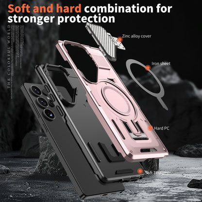 For Samsung Galaxy S25+ 5G Shield Frame Holder MagSafe Phone Case(Rose Gold) by buy2fix