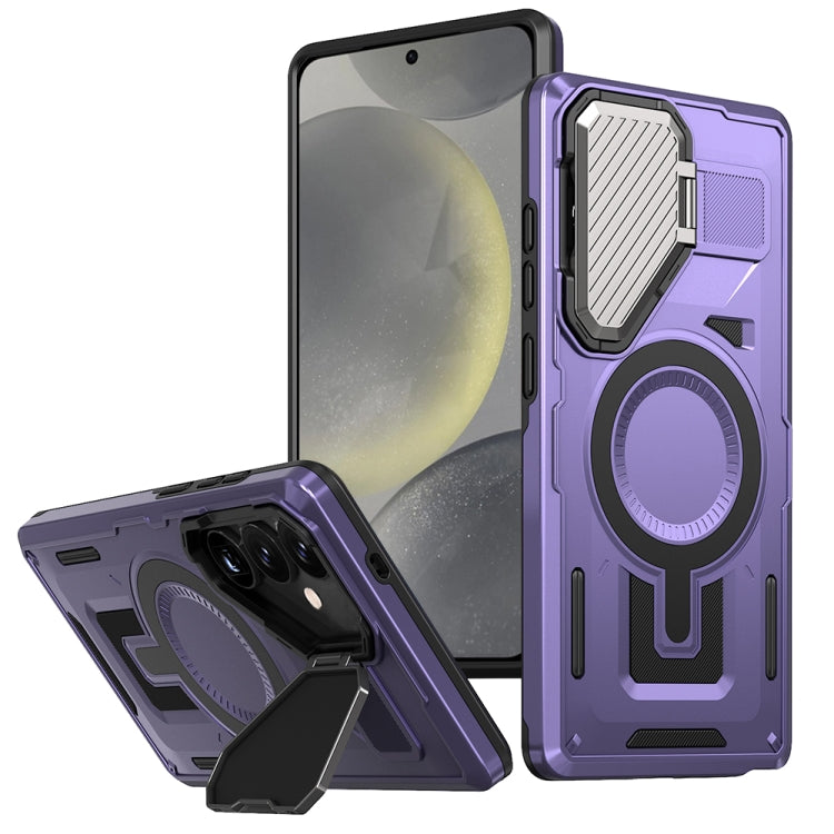 For Samsung Galaxy S25+ 5G Shield Frame Holder MagSafe Phone Case(Purple) by buy2fix