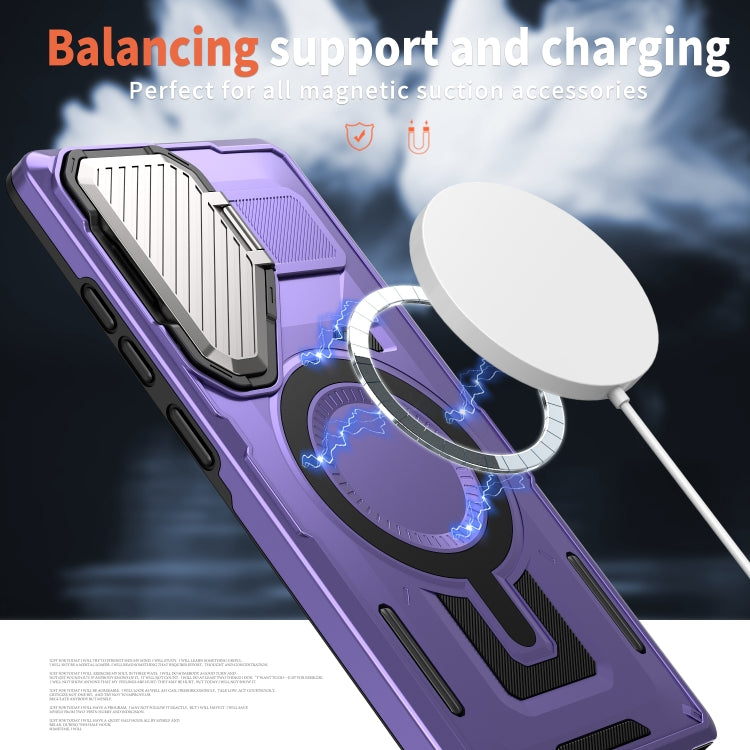 For Samsung Galaxy S25+ 5G Shield Frame Holder MagSafe Phone Case(Purple) by buy2fix