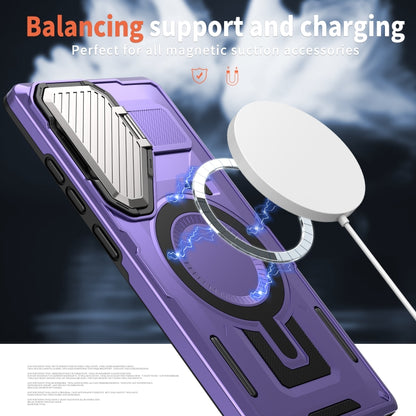 For Samsung Galaxy S25+ 5G Shield Frame Holder MagSafe Phone Case(Purple) by buy2fix