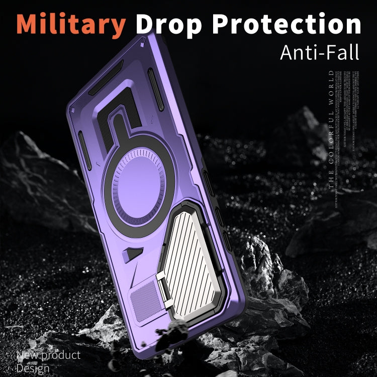 For Samsung Galaxy S25+ 5G Shield Frame Holder MagSafe Phone Case(Purple) by buy2fix