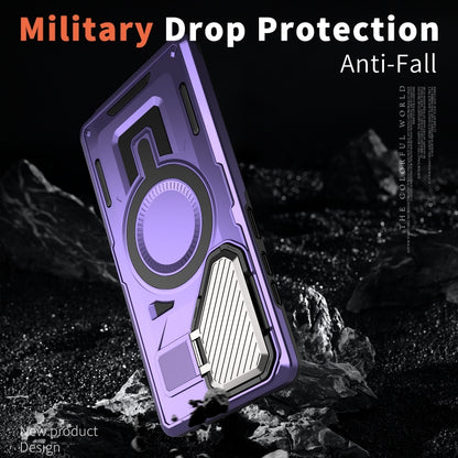 For Samsung Galaxy S25+ 5G Shield Frame Holder MagSafe Phone Case(Purple) by buy2fix