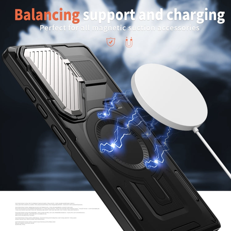 For Samsung Galaxy S25 Ultra 5G Shield Frame Holder MagSafe Phone Case(Black) by buy2fix