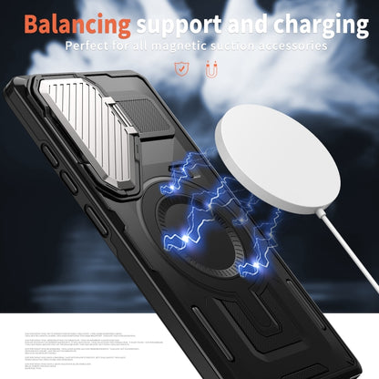 For Samsung Galaxy S25 Ultra 5G Shield Frame Holder MagSafe Phone Case(Black) by buy2fix