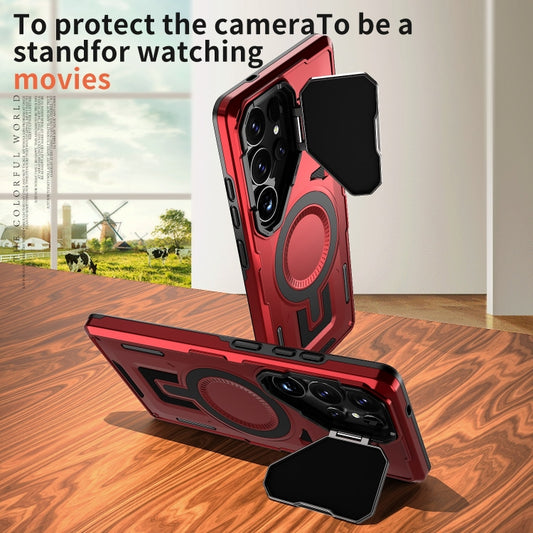 For Samsung Galaxy S25 Ultra 5G Shield Frame Holder MagSafe Phone Case(Red) by buy2fix