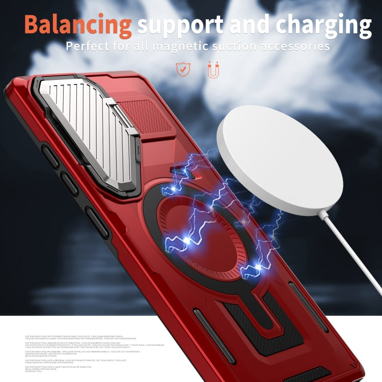 For Samsung Galaxy S25 Ultra 5G Shield Frame Holder MagSafe Phone Case(Red) by buy2fix