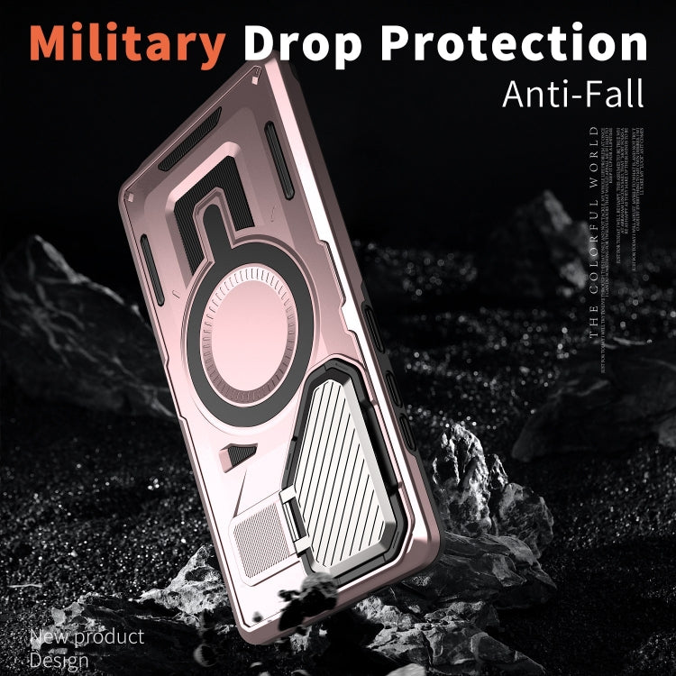 For Samsung Galaxy S25 Ultra 5G Shield Frame Holder MagSafe Phone Case(Rose Gold) by buy2fix