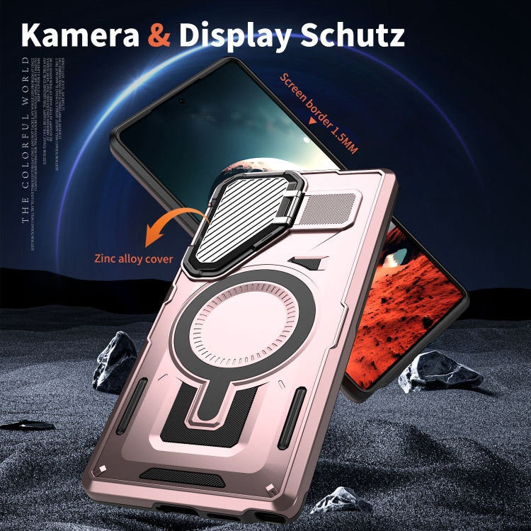 For Samsung Galaxy S25 Ultra 5G Shield Frame Holder MagSafe Phone Case(Rose Gold) by buy2fix