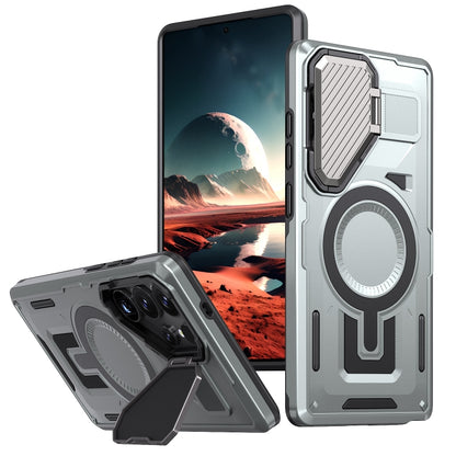 For Samsung Galaxy S25 Ultra 5G Shield Frame Holder MagSafe Phone Case(Grey) by buy2fix