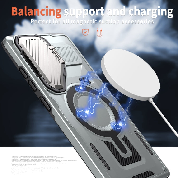 For Samsung Galaxy S25 Ultra 5G Shield Frame Holder MagSafe Phone Case(Grey) by buy2fix
