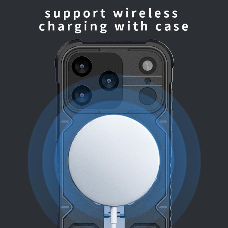 For iPhone 17 Pro Max Camera Shield Armor MagSafe Holder Phone Case with Strap(Sapphire Blue) - iPhone 17 Pro Max Cases by buy2fix | Online Shopping UK | buy2fix