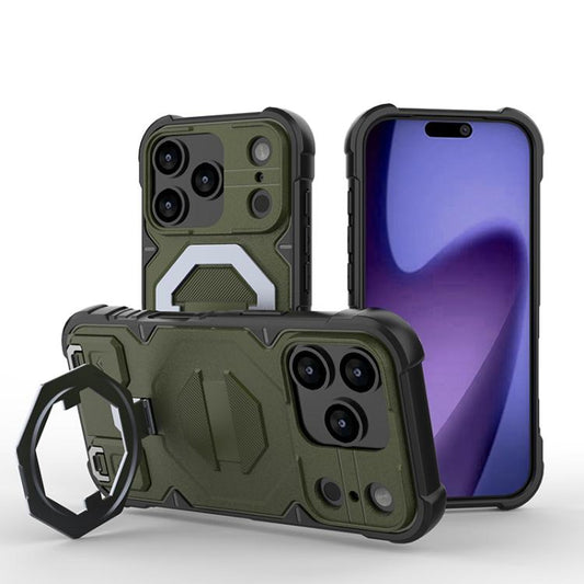 For iPhone 17 Pro Max Camera Shield Armor MagSafe Holder Phone Case with Strap(Dark Green) - iPhone 17 Pro Max Cases by buy2fix | Online Shopping UK | buy2fix