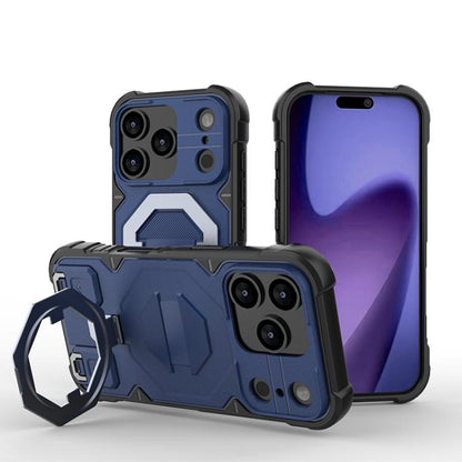 For iPhone 17 Pro Camera Shield Armor MagSafe Holder Phone Case with Strap(Sapphire Blue) - iPhone 17 Pro Cases by buy2fix | Online Shopping UK | buy2fix