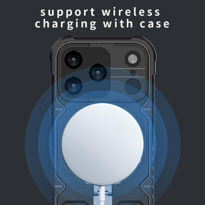 For iPhone 17 Pro Camera Shield Armor MagSafe Holder Phone Case with Strap(Sapphire Blue) - iPhone 17 Pro Cases by buy2fix | Online Shopping UK | buy2fix