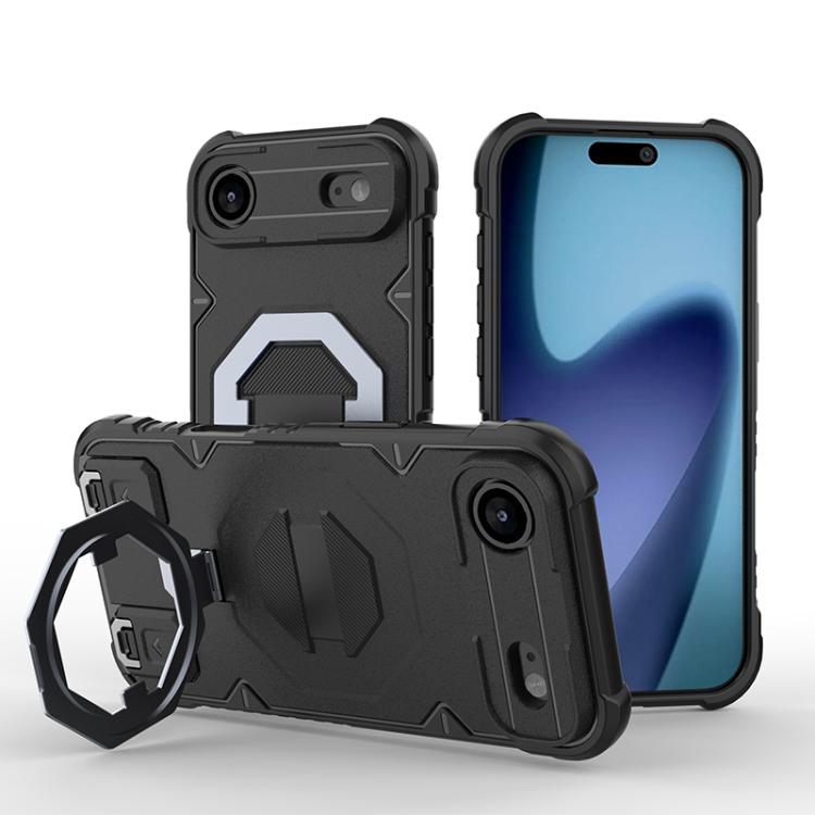 For iPhone Air Camera Shield Armor MagSafe Holder Phone Case with Strap(Black) - iPhone Air Cases by buy2fix | Online Shopping UK | buy2fix