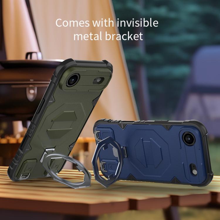 For iPhone Air Camera Shield Armor MagSafe Holder Phone Case with Strap(Black) - iPhone Air Cases by buy2fix | Online Shopping UK | buy2fix