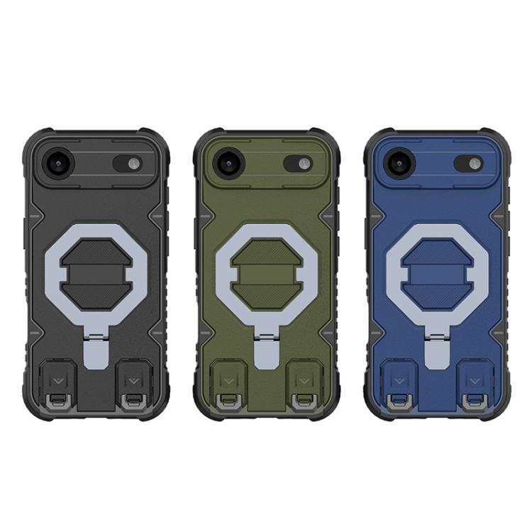 For iPhone Air Camera Shield Armor MagSafe Holder Phone Case with Strap(Sapphire Blue) - iPhone Air Cases by buy2fix | Online Shopping UK | buy2fix