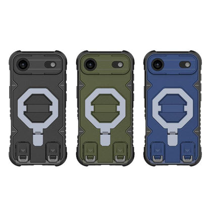 For iPhone Air Camera Shield Armor MagSafe Holder Phone Case with Strap(Sapphire Blue) - iPhone Air Cases by buy2fix | Online Shopping UK | buy2fix