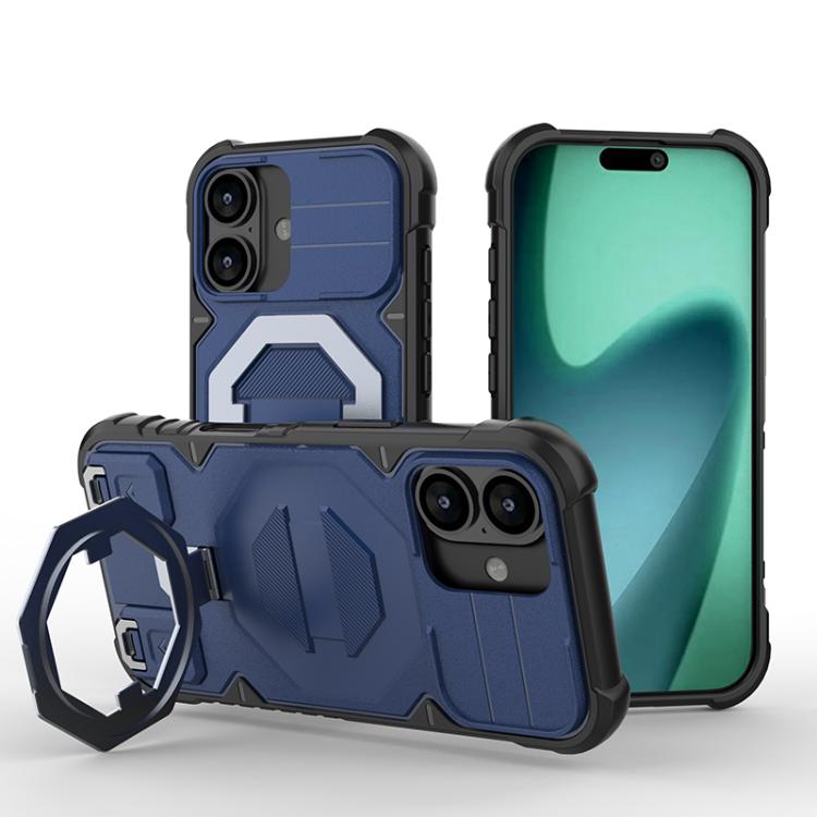 For iPhone 17 Camera Shield Armor MagSafe Holder Phone Case with Strap(Sapphire Blue) - iPhone 17 Cases by buy2fix | Online Shopping UK | buy2fix