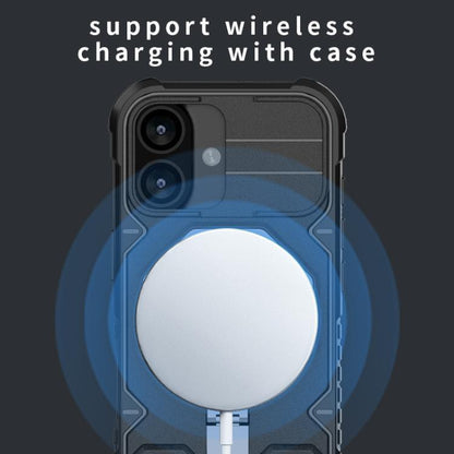 For iPhone 17 Camera Shield Armor MagSafe Holder Phone Case with Strap(Sapphire Blue) - iPhone 17 Cases by buy2fix | Online Shopping UK | buy2fix