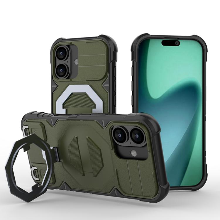 For iPhone 17 Camera Shield Armor MagSafe Holder Phone Case with Strap(Dark Green) - iPhone 17 Cases by buy2fix | Online Shopping UK | buy2fix