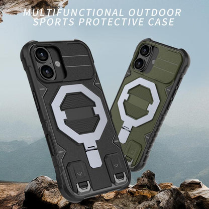 For iPhone 17 Camera Shield Armor MagSafe Holder Phone Case with Strap(Dark Green) - iPhone 17 Cases by buy2fix | Online Shopping UK | buy2fix