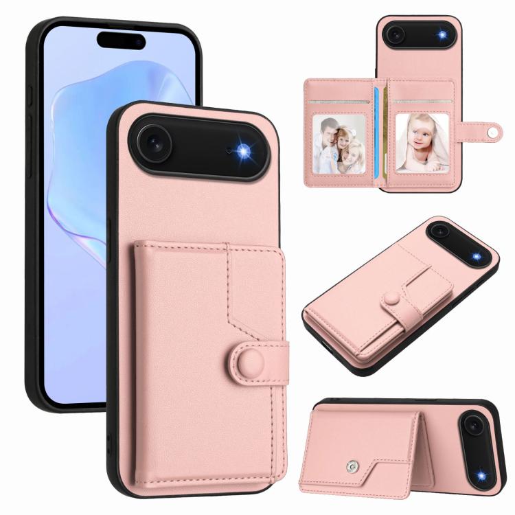 For iPhone Air Button Card Bag RFID Anti-theft Phone Case(Pink) - iPhone Air Cases by buy2fix | Online Shopping UK | buy2fix