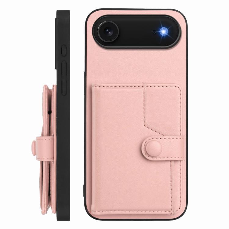 For iPhone Air Button Card Bag RFID Anti-theft Phone Case(Pink) - iPhone Air Cases by buy2fix | Online Shopping UK | buy2fix