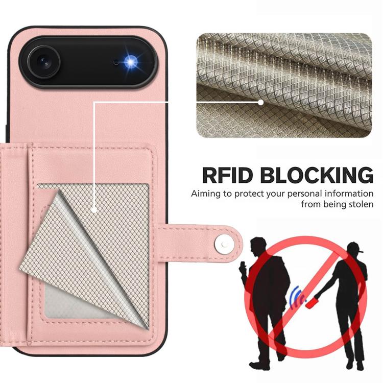 For iPhone Air Button Card Bag RFID Anti-theft Phone Case(Pink) - iPhone Air Cases by buy2fix | Online Shopping UK | buy2fix
