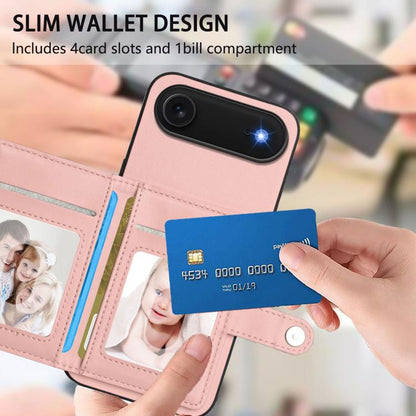 For iPhone Air Button Card Bag RFID Anti-theft Phone Case(Pink) - iPhone Air Cases by buy2fix | Online Shopping UK | buy2fix