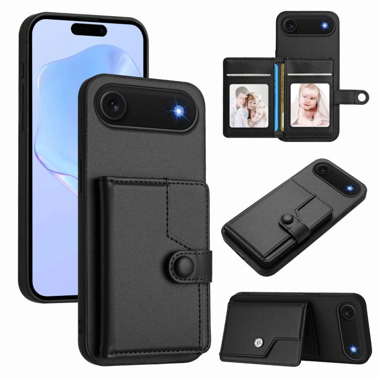 For iPhone Air Button Card Bag RFID Anti-theft Phone Case(Black) - iPhone Air Cases by buy2fix | Online Shopping UK | buy2fix