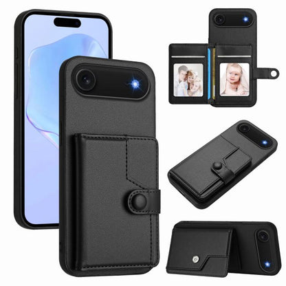 For iPhone Air Button Card Bag RFID Anti-theft Phone Case(Black) - iPhone Air Cases by buy2fix | Online Shopping UK | buy2fix
