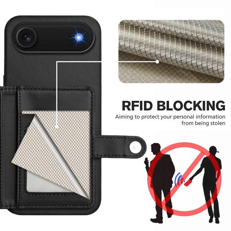 For iPhone Air Button Card Bag RFID Anti-theft Phone Case(Black) - iPhone Air Cases by buy2fix | Online Shopping UK | buy2fix