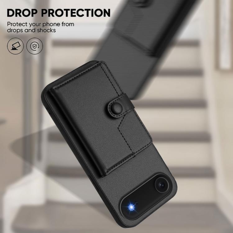 For iPhone Air Button Card Bag RFID Anti-theft Phone Case(Black) - iPhone Air Cases by buy2fix | Online Shopping UK | buy2fix