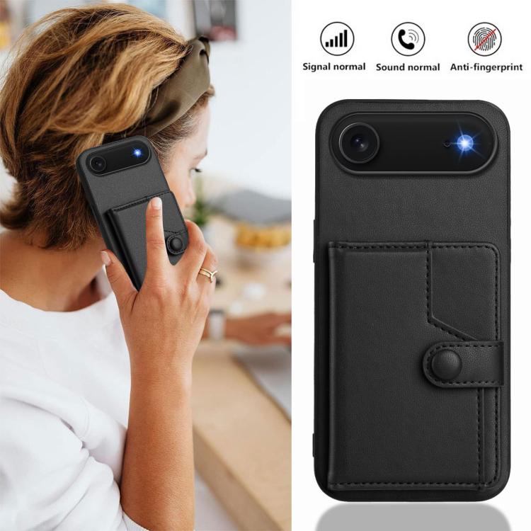 For iPhone Air Button Card Bag RFID Anti-theft Phone Case(Black) - iPhone Air Cases by buy2fix | Online Shopping UK | buy2fix
