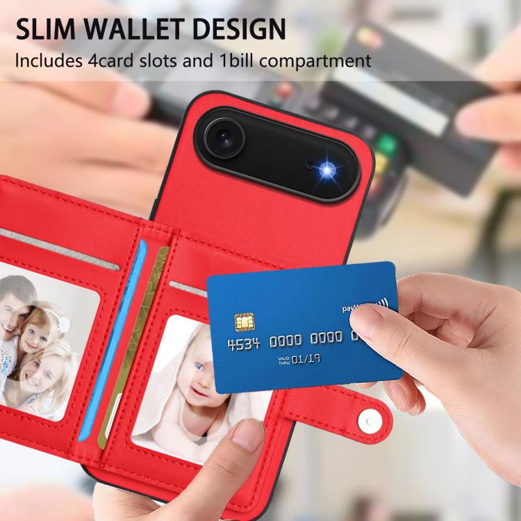 For iPhone Air Button Card Bag RFID Anti-theft Phone Case(Red) - iPhone Air Cases by buy2fix | Online Shopping UK | buy2fix