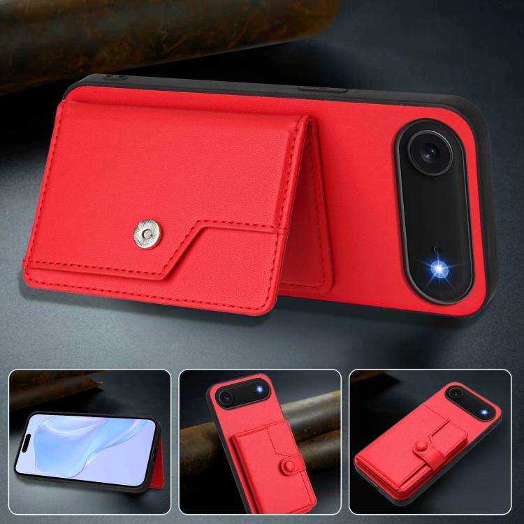 For iPhone Air Button Card Bag RFID Anti-theft Phone Case(Red) - iPhone Air Cases by buy2fix | Online Shopping UK | buy2fix