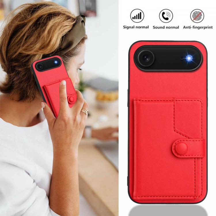 For iPhone Air Button Card Bag RFID Anti-theft Phone Case(Red) - iPhone Air Cases by buy2fix | Online Shopping UK | buy2fix