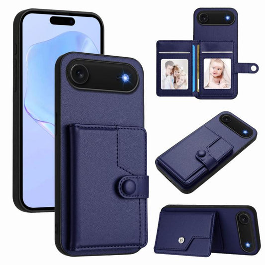 For iPhone Air Button Card Bag RFID Anti-theft Phone Case(Blue) - iPhone Air Cases by buy2fix | Online Shopping UK | buy2fix