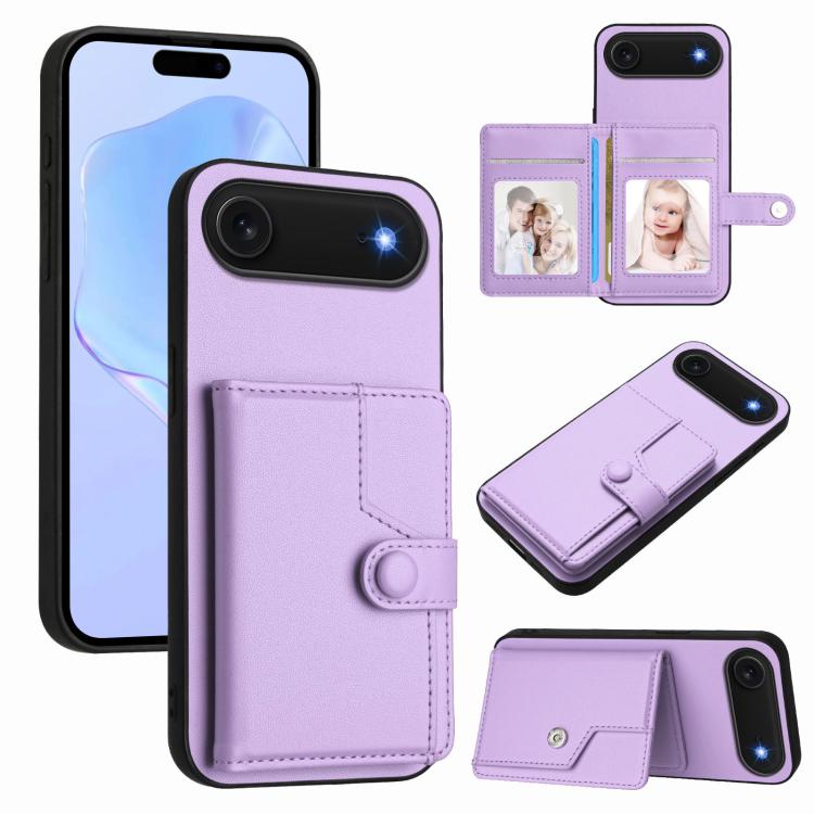 For iPhone Air Button Card Bag RFID Anti-theft Phone Case(Purple) - iPhone Air Cases by buy2fix | Online Shopping UK | buy2fix