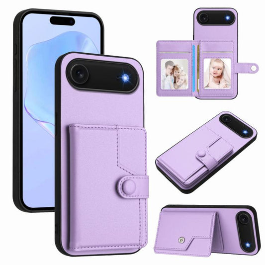 For iPhone Air Button Card Bag RFID Anti-theft Phone Case(Purple) - iPhone Air Cases by buy2fix | Online Shopping UK | buy2fix
